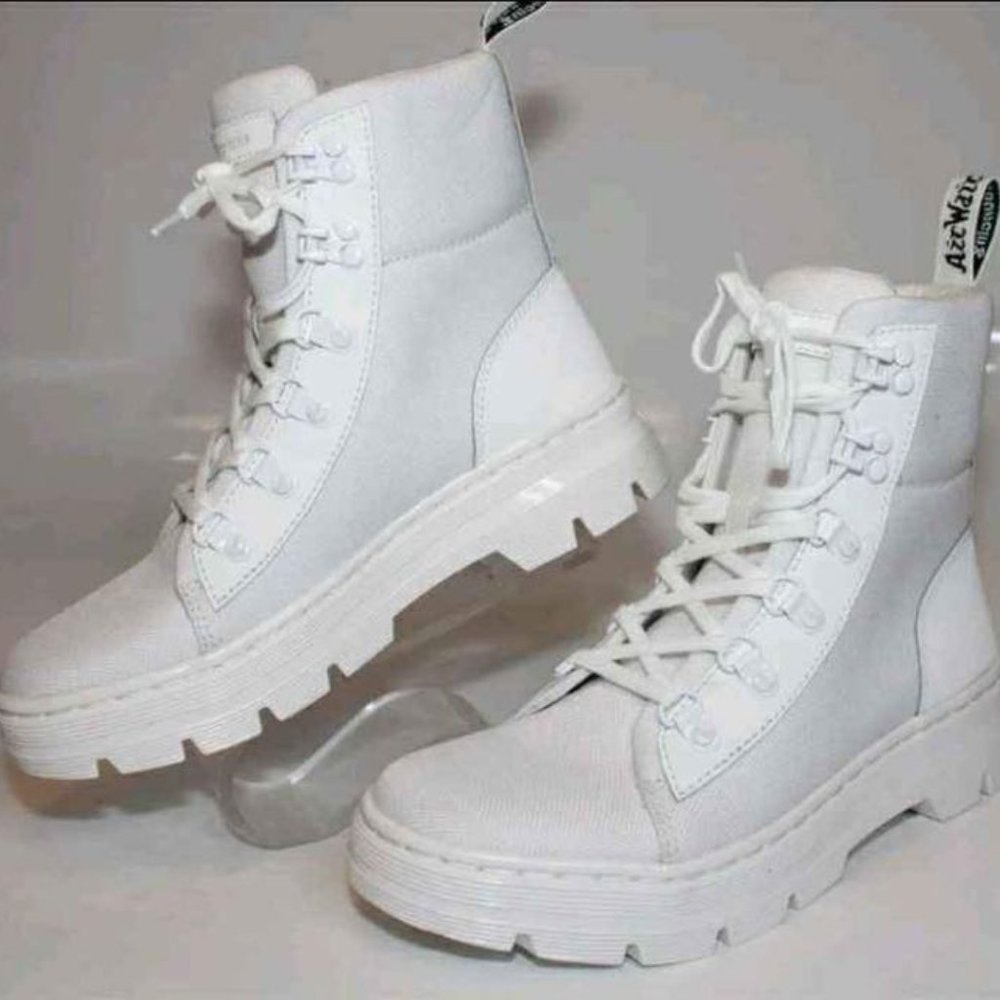 Dr. Martens Airwave White Mono Textile 6-Eye Lace Combat Boots Women 6 or Men 5